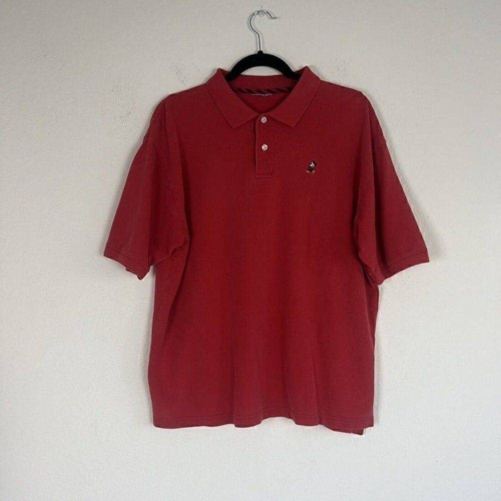 Vintage 90s Disney Mens Embroidered Mickey Mouse Red Golf Polo Shirt Cotton Lrg